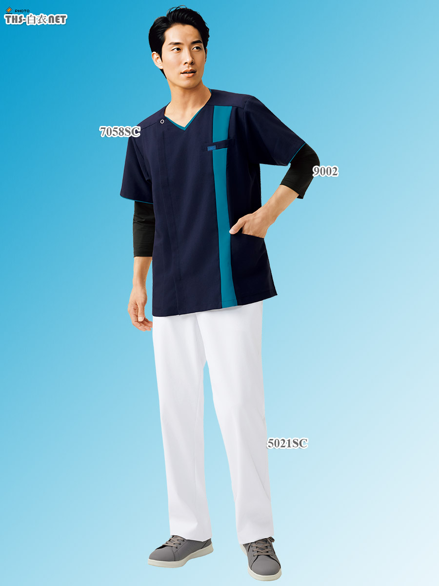 メンズジップスクラブ半袖[フォーク製品] 7058SC｜THS-白衣通販・販売