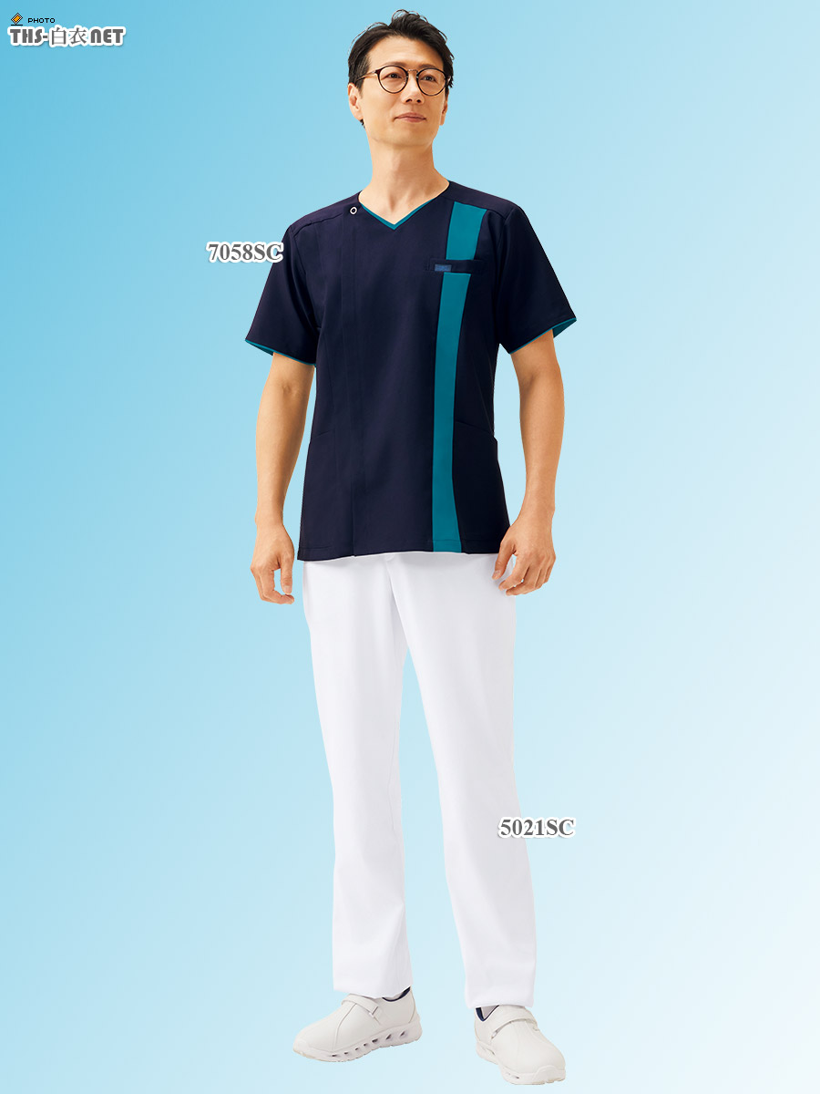 メンズジップスクラブ半袖[フォーク製品] 7058SC｜THS-白衣通販・販売