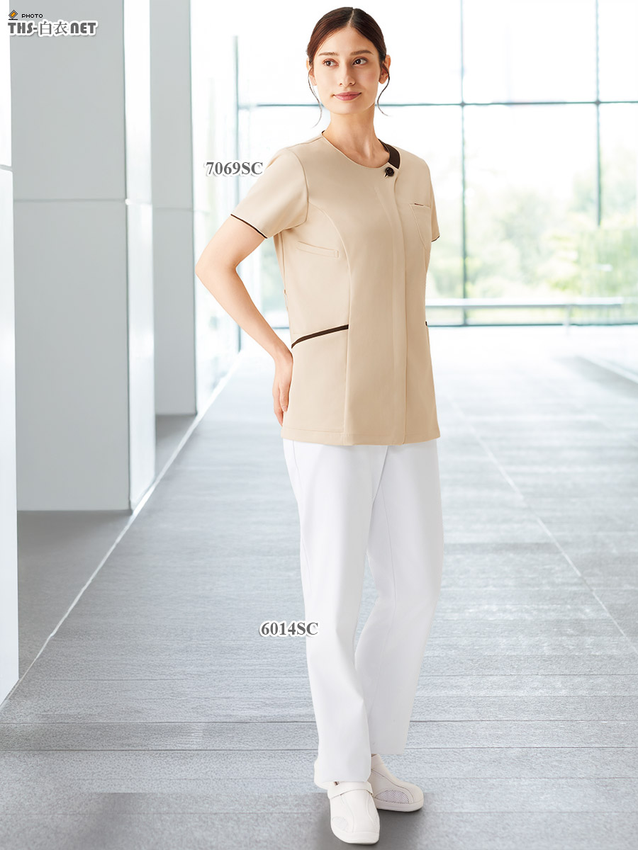 レディスジップスクラブ半袖[フォーク製品] 7069SC｜THS-白衣通販・販売