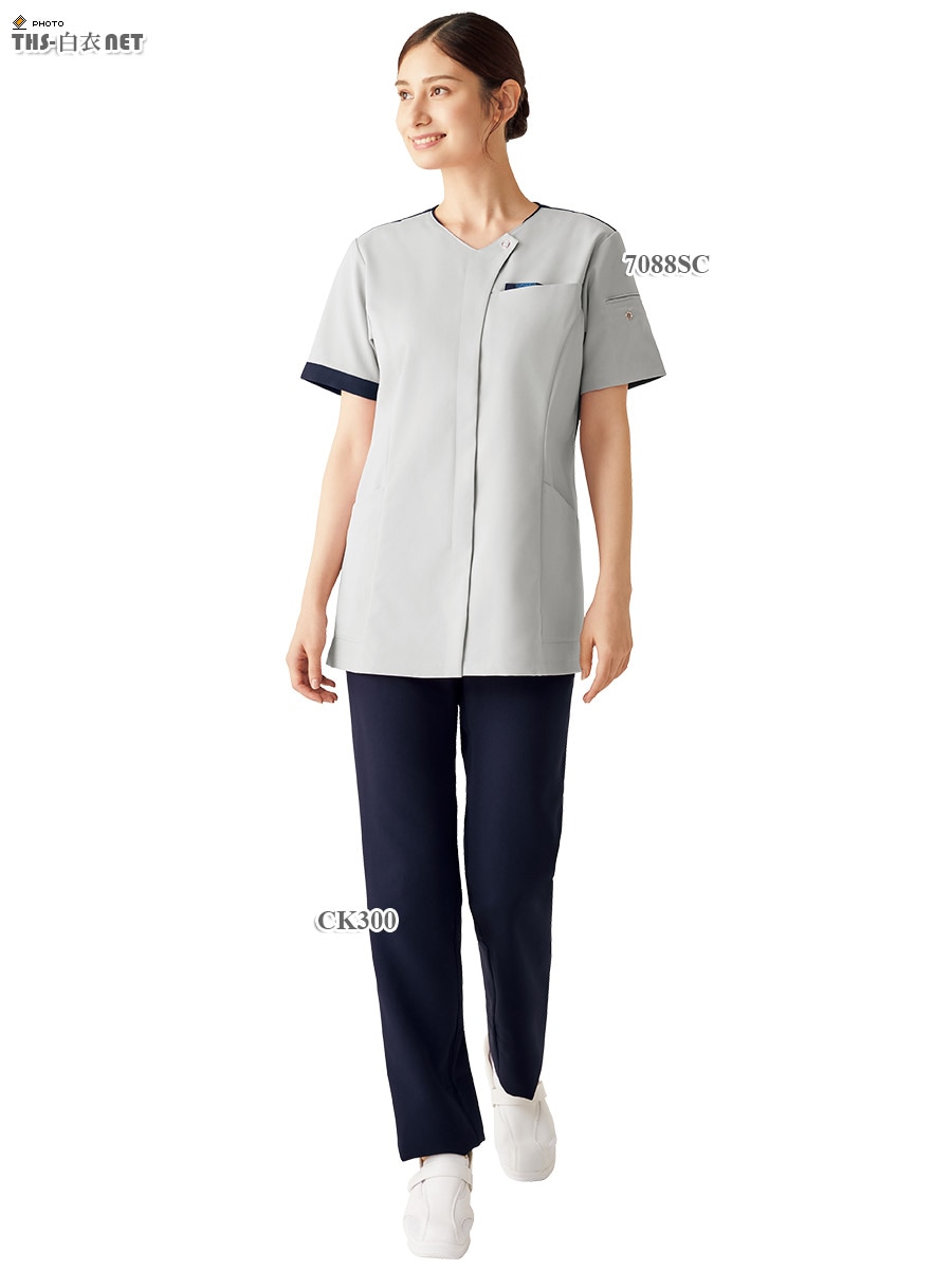 男女兼用ジップスクラブ半袖[フォーク製品] 7088SC｜THS-白衣通販・販売