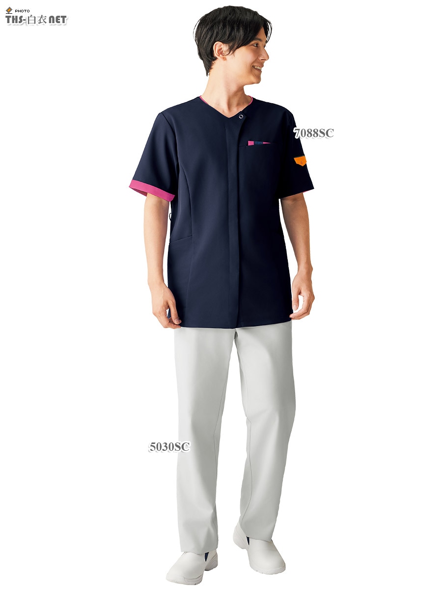 男女兼用ジップスクラブ半袖[フォーク製品] 7088SC｜THS-白衣通販・販売
