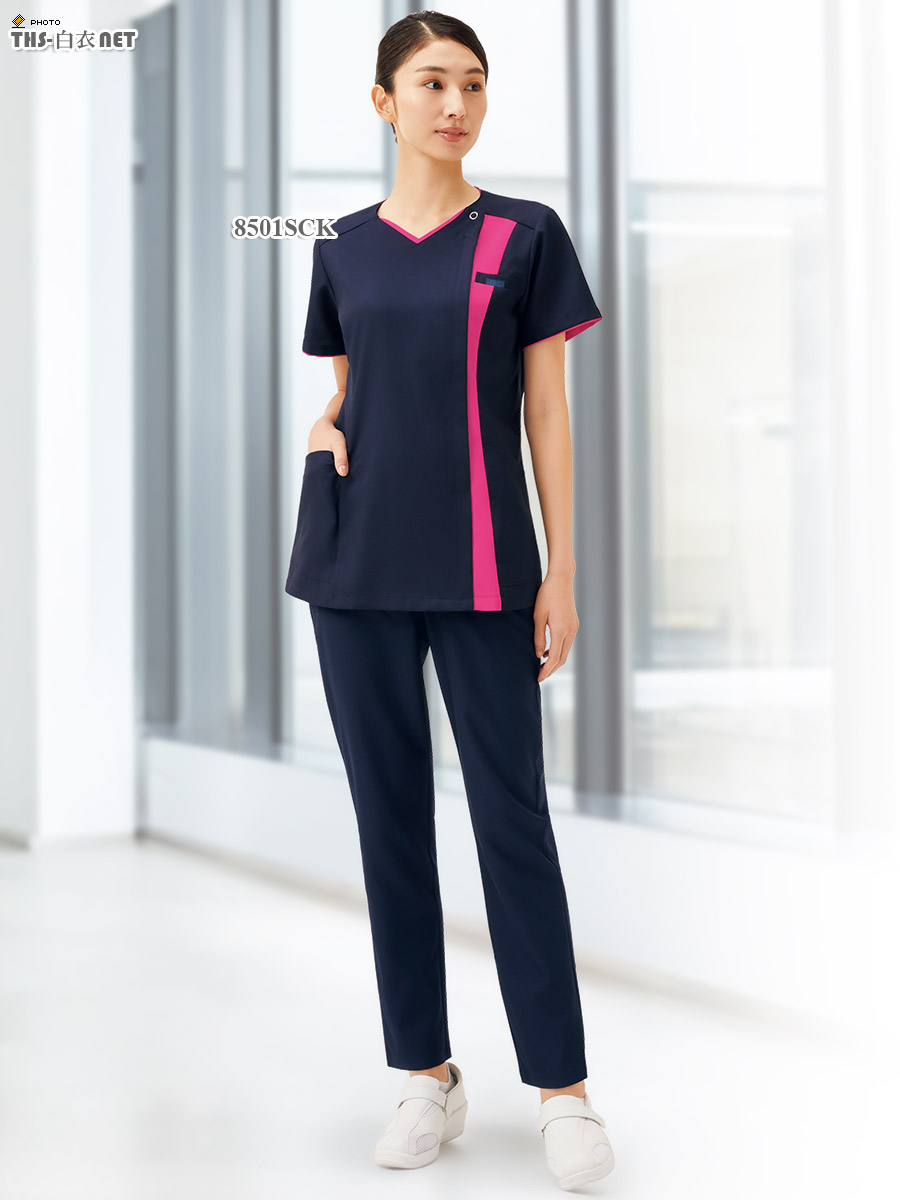 レディスジップスクラブ半袖[フォーク製品] 8501SCK｜THS-白衣通販・販売