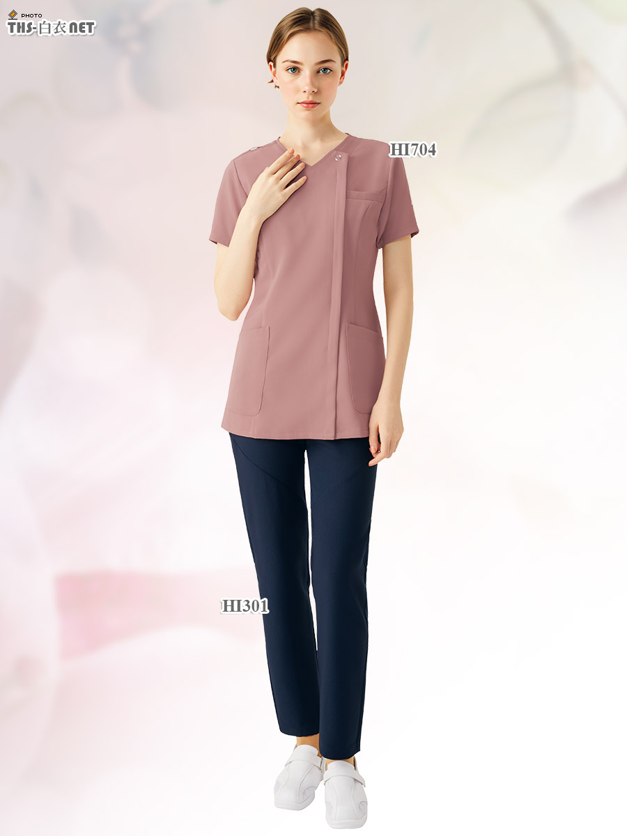 ワコールレディスジップスクラブ半袖[フォーク製品] HI704｜THS-白衣