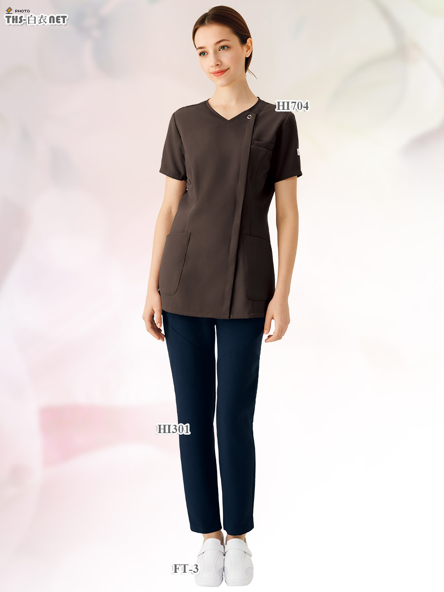 ワコールレディスジップスクラブ半袖[フォーク製品] HI704｜THS-白衣