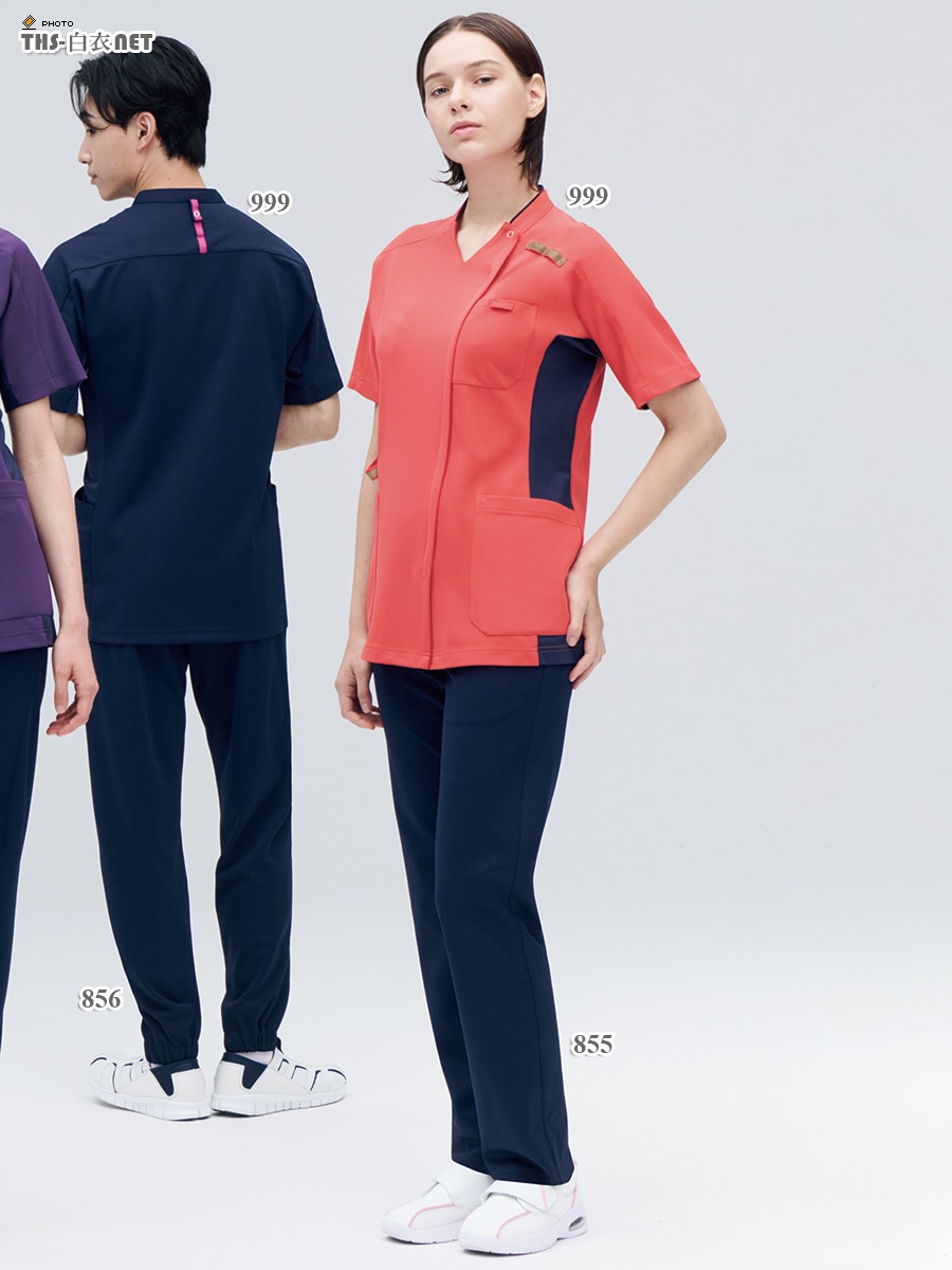 男女兼用スクラブジャケット半袖[KAZEN製品] 999｜THS-白衣通販・販売