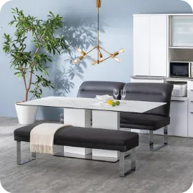 セラミックテーブルセット テーブル ビスマルク190SRT WH + ベンチ ペルージャ2 160BC FGY+ 背付きベンチ ペルージャ2 160BACKREST FGY【大型商品配送便でのお届け】