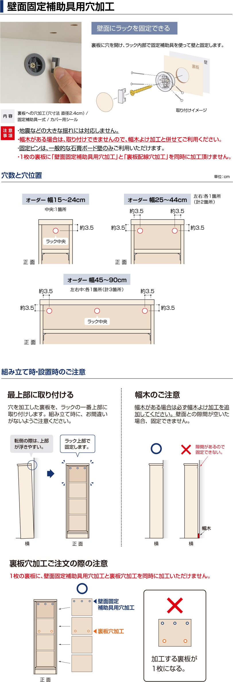 壁面固定補助具用穴加工