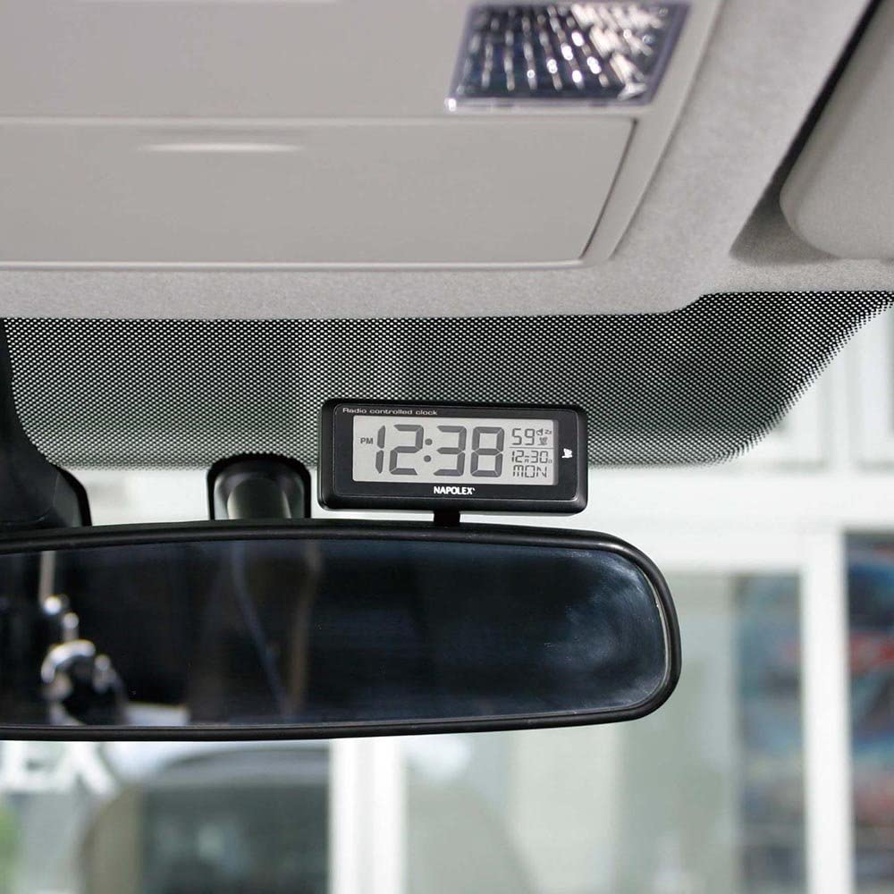 NAPOLEX 車用 電波時計 ブラック LEDバックライト付 配線不要 大型液晶
