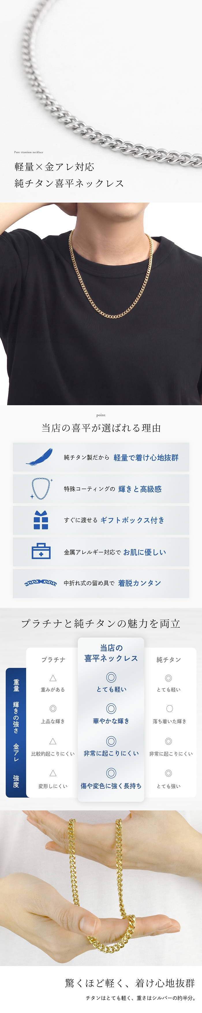 チタンネックレス 喜平 ネックレス 60cm 5.7mm幅 メンズ チタン