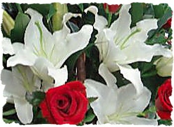 カサブランカ 赤バラ 赤と白のアレンジメント お彼岸 敬老の日 贈答 フラワーギフト アレンジメント 花とお酒とギフト 銀座東京フラワー