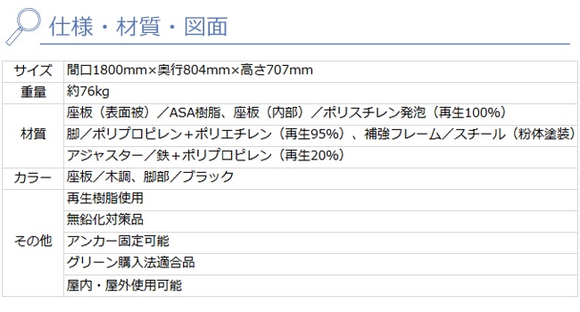 リサイクルテーブルN/品番：246-0120、規格：#80/間口1800mm×奥行804mm