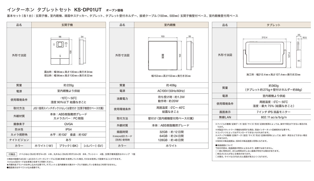 インターホン タブレットセット「KS-DP01UT」（Nasta・ナスタ製 ...