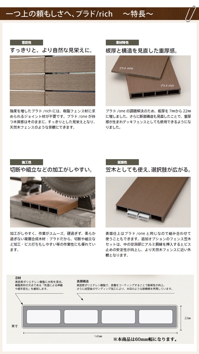 新色発売！】【目隠しフェンス】プラドrich 60mm幅フェンス板材