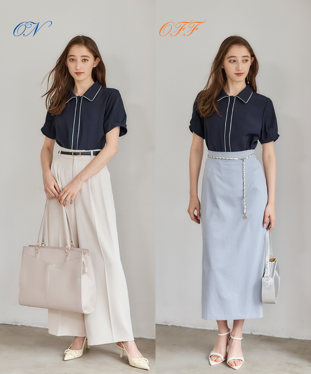 mimi Collaboration】配色サテンタックスリーブシャツ - 12Twelve