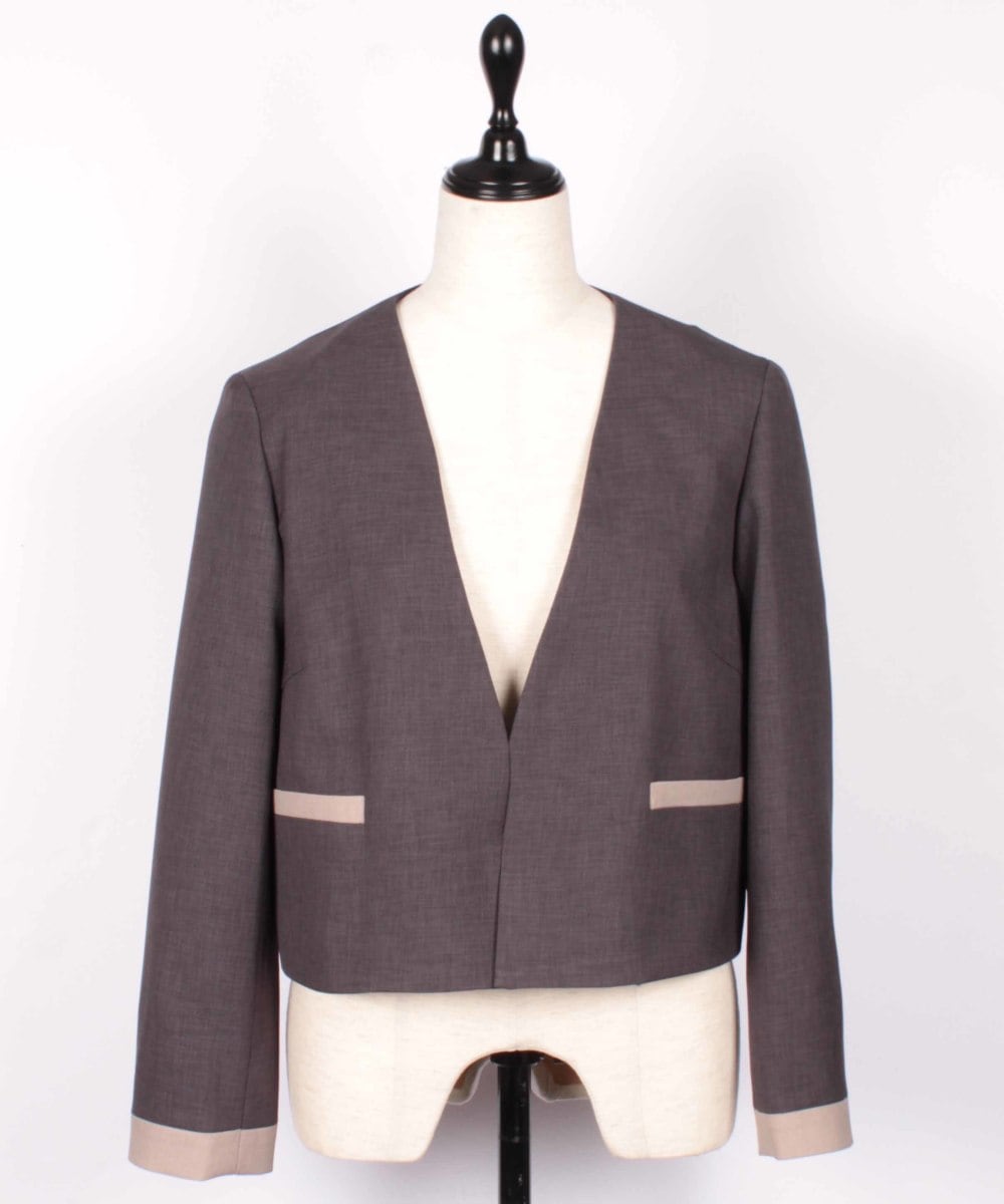 Vネックカラーレス配色ショートジャケット - 12Twelve Agenda