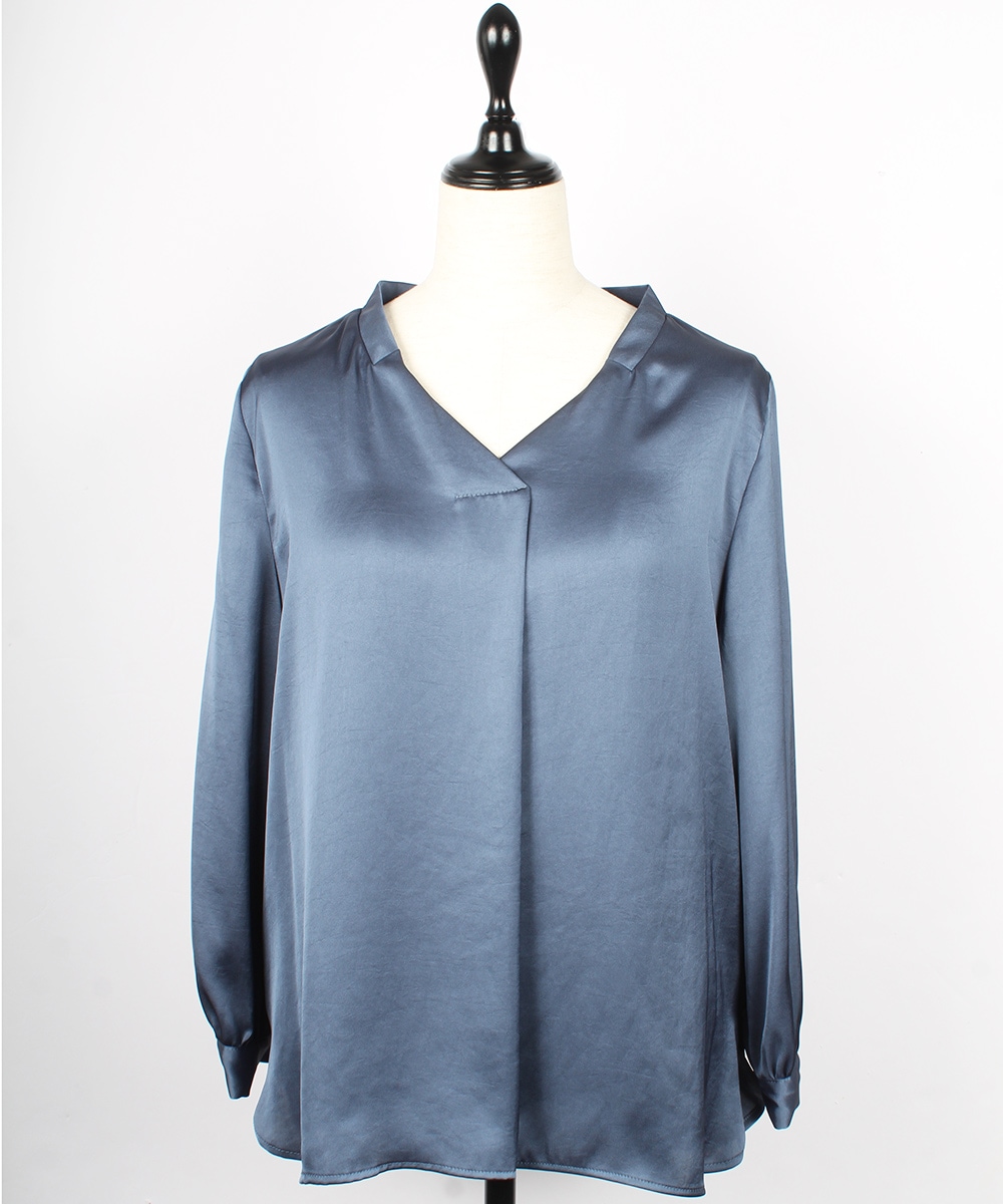 SALE】ヴィンテージサテン9分袖Vネックブラウス - 12Twelve