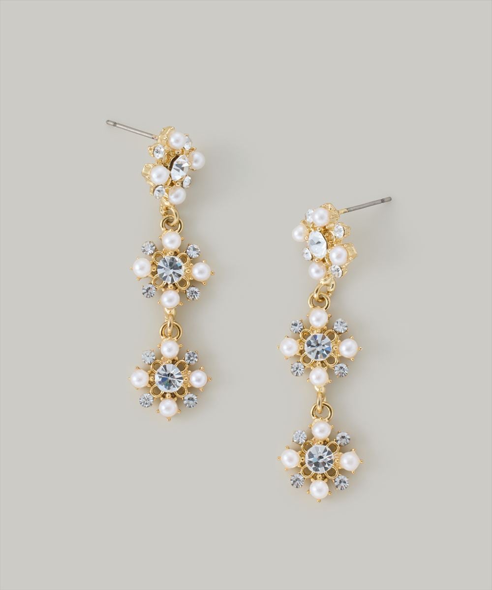 3連フラワーパールビジューピアス - 12Twelve Agenda(トゥエルブ