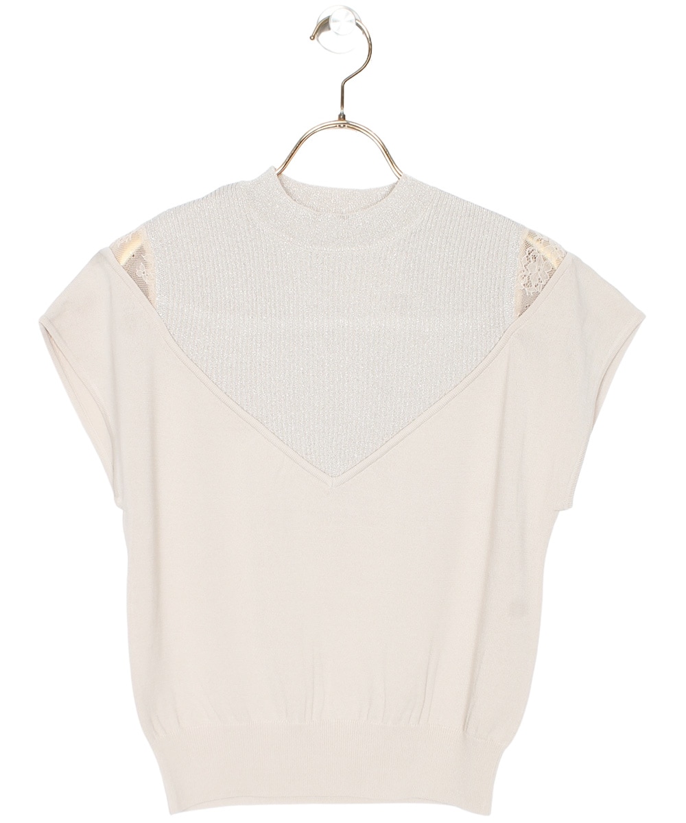 SALE】レイヤード風肩レースラメ入りニットプルオーバー