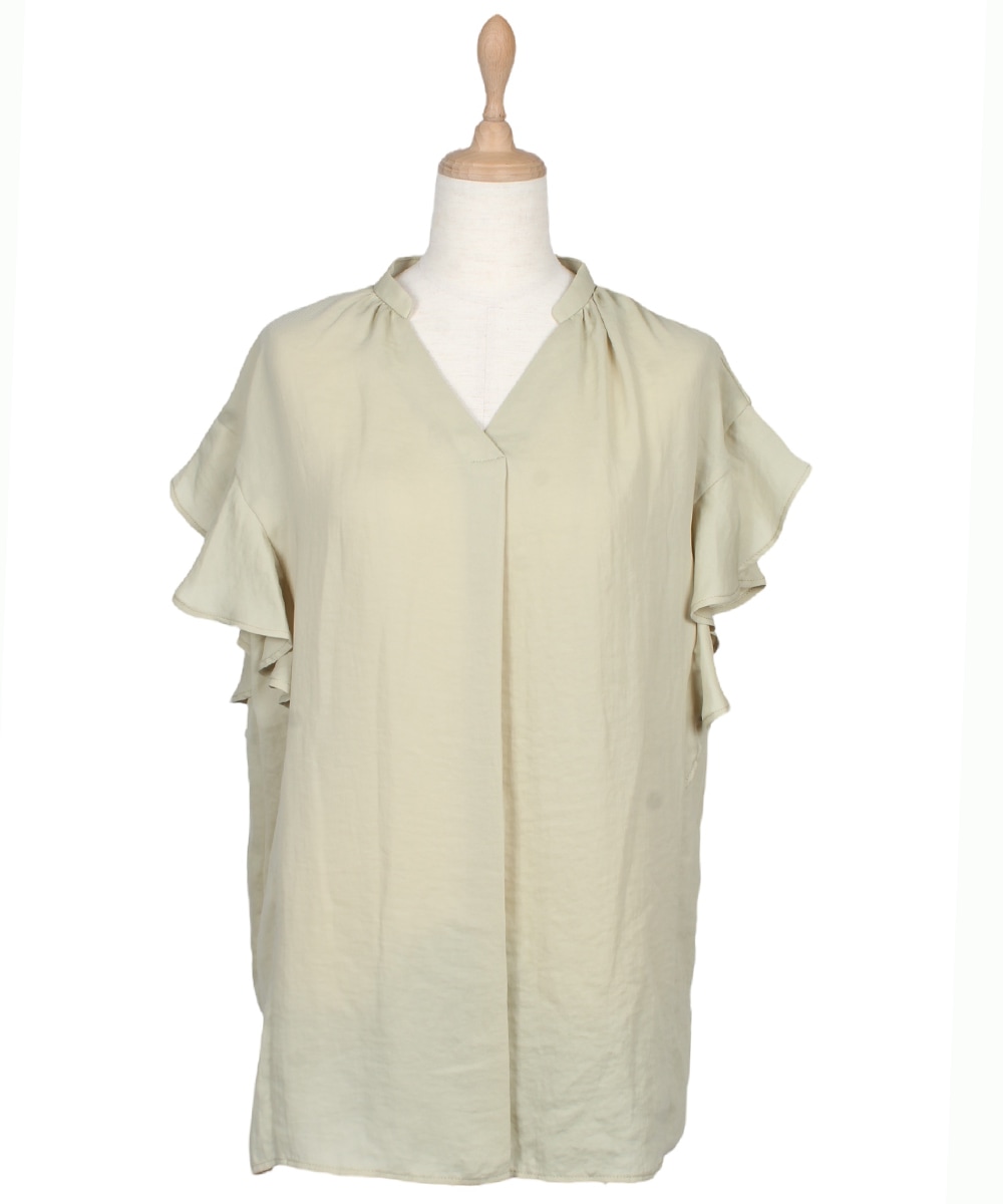 SALE】NANOTEXキーネックフリルスリーブブラウス