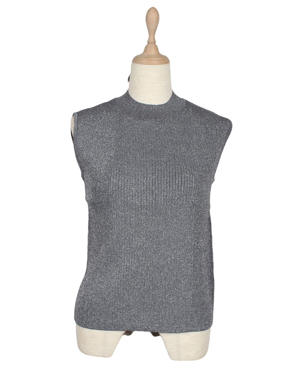 SALE】プチハイネックノースリーブラメリブニットプルオーバー