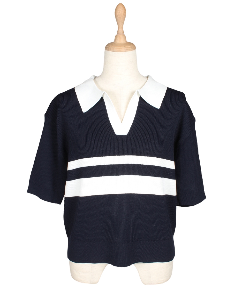 ラガーオーバーニット SALE SALE】ラガーシャツ風5分袖ニットプル