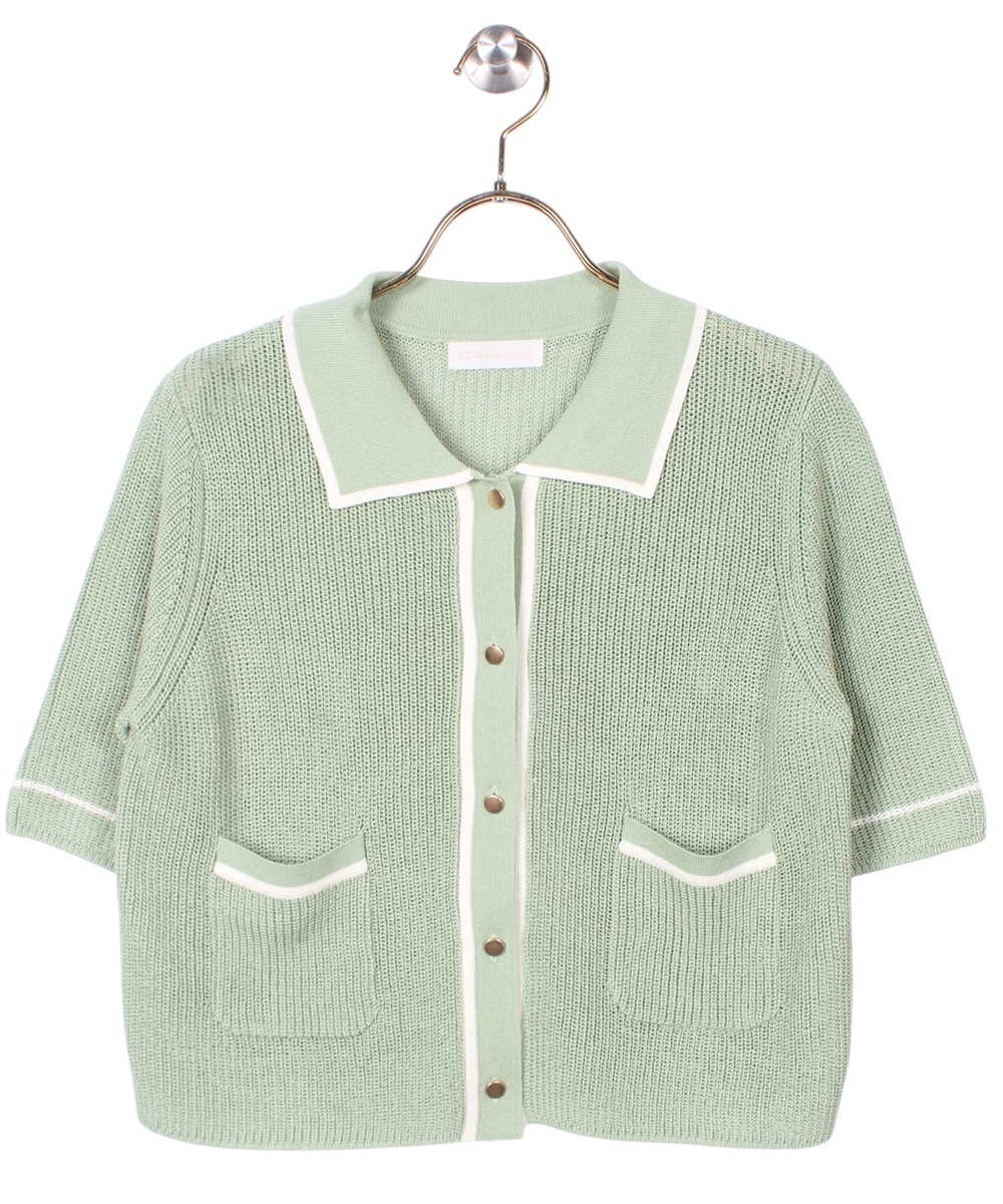 SALE】透かし編み配色ポロニット5分袖カーディガン - 12Twelve Agenda