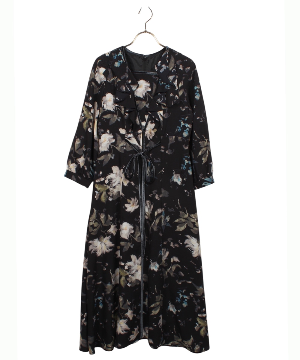 SALE】フリルネックパイピング花柄ワンピース - 12Twelve Agenda