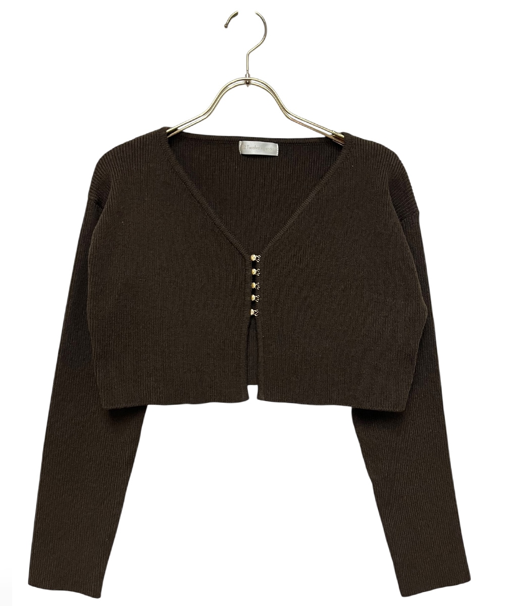 Vネックデザイン金具クロップドニットカーディガン - 12Twelve Agenda