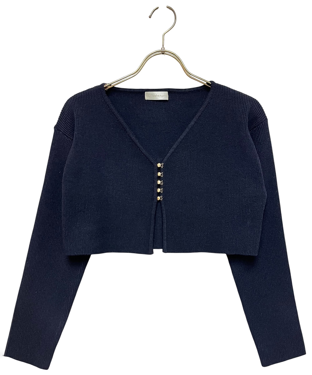 Vネックデザイン金具クロップドニットカーディガン - 12Twelve Agenda