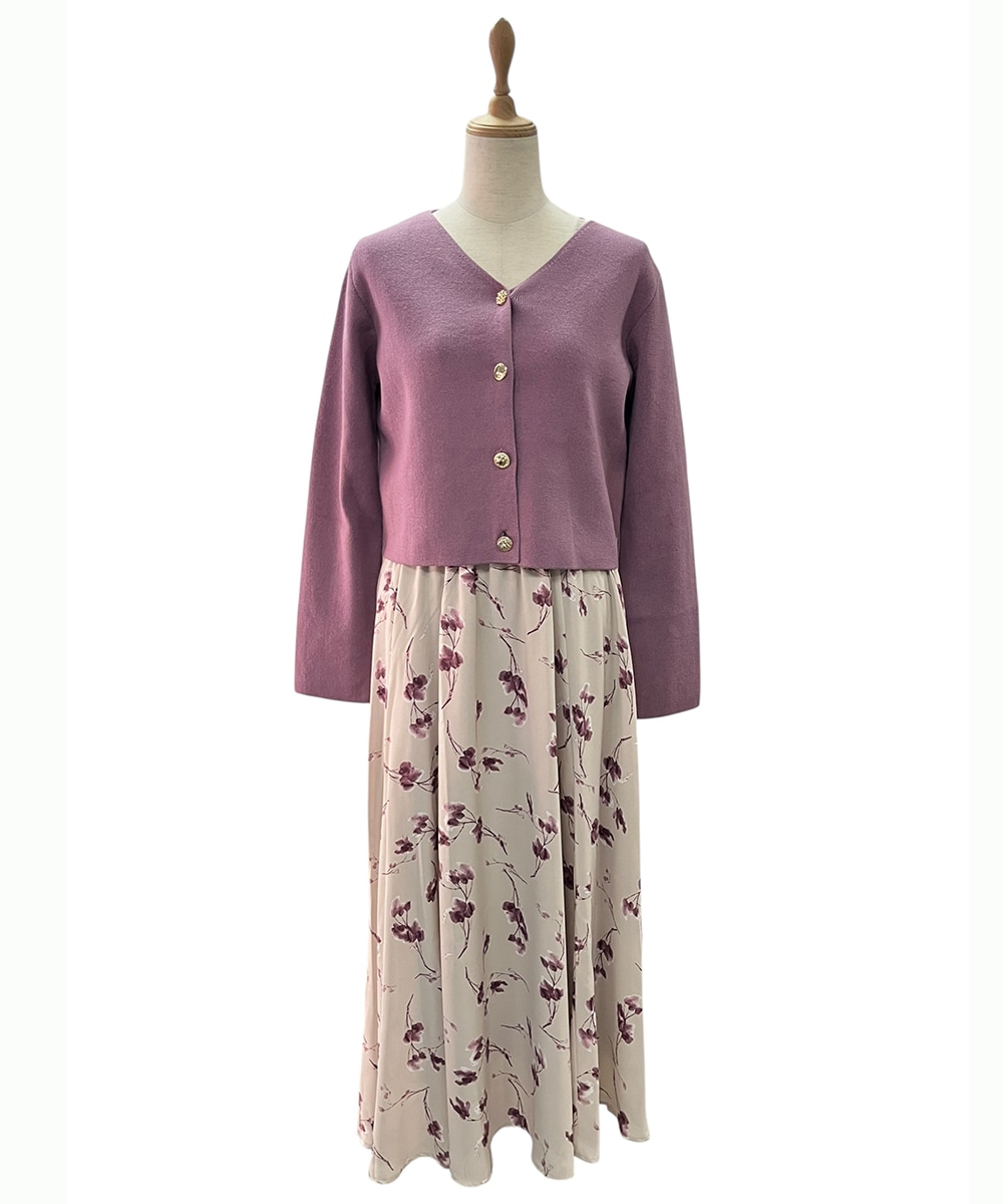 クロップドカーデ×アソート柄ワンピースセット - 12Twelve Agenda