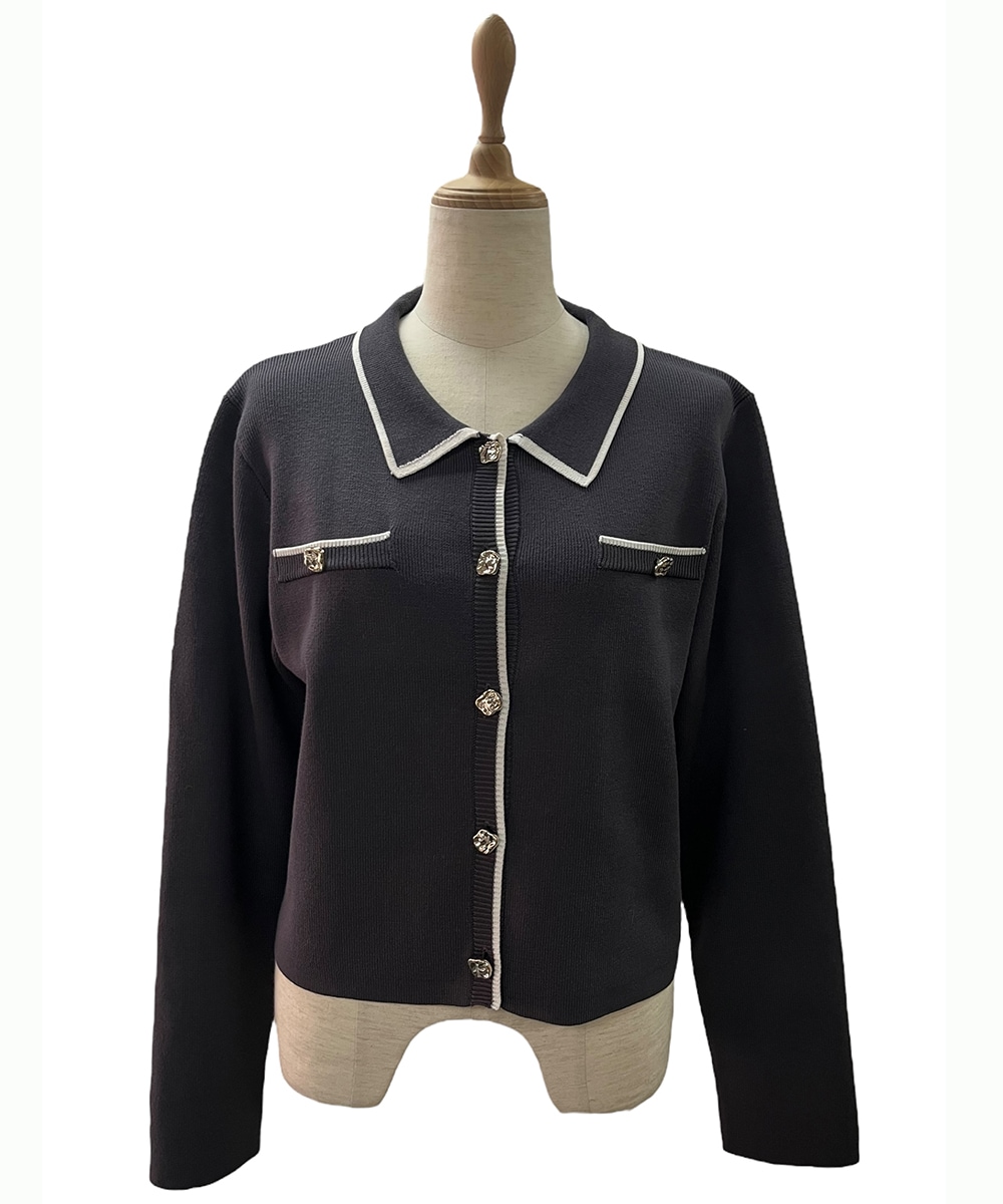 SALE】衿付きライン配色ニットカーディガン - 12Twelve Agenda