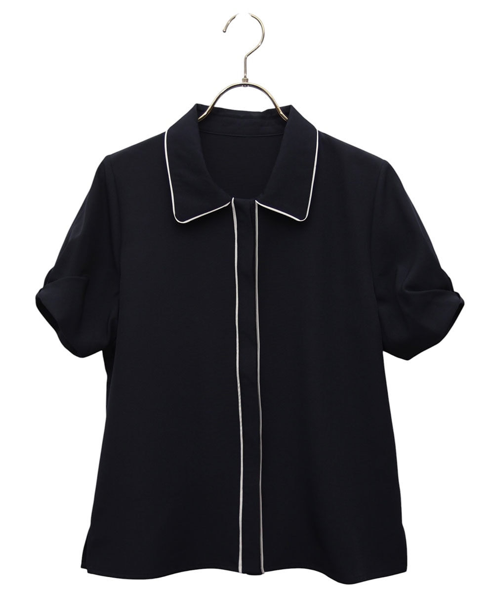 mimi Collaboration】配色サテンタックスリーブシャツ - 12Twelve