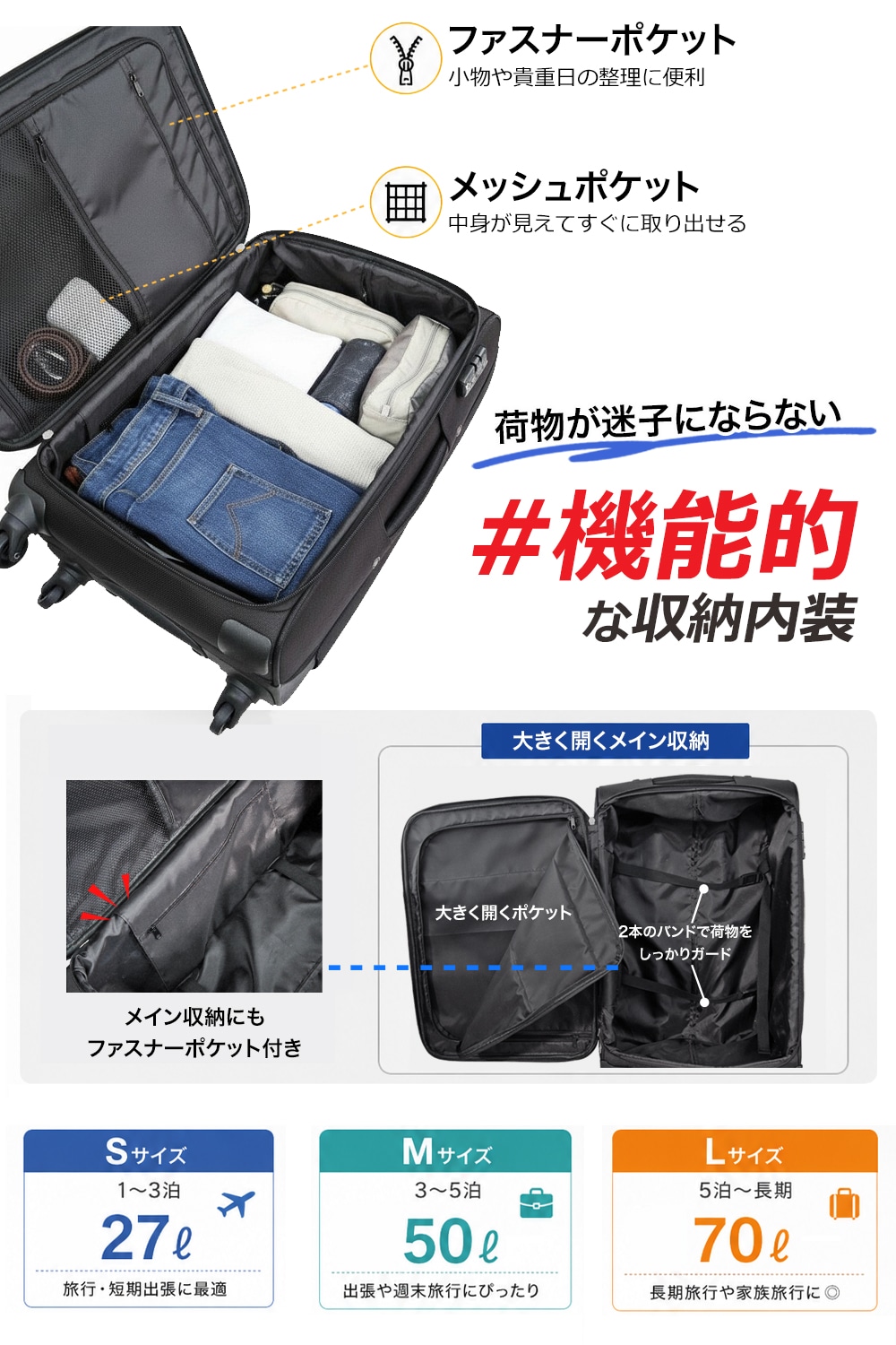 ソフトケースAccord2トローリーケース・Mサイズ スーツケースファクトリー