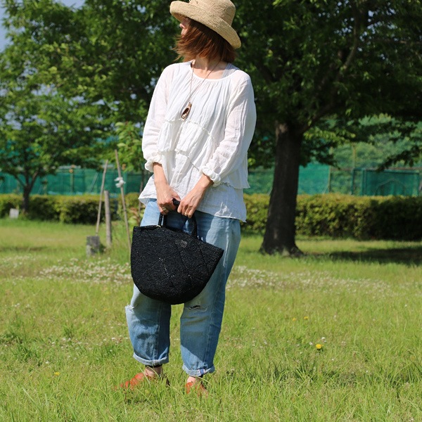 Sans Arcidet(サンアルシデ)のかごバッグラフィアトートバッグKAPITY BAG MEDIUM MC K