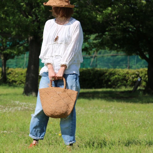 Sans Arcidet(サンアルシデ)のかごバッグラフィアトートバッグKAPITY BAG MEDIUM MC K