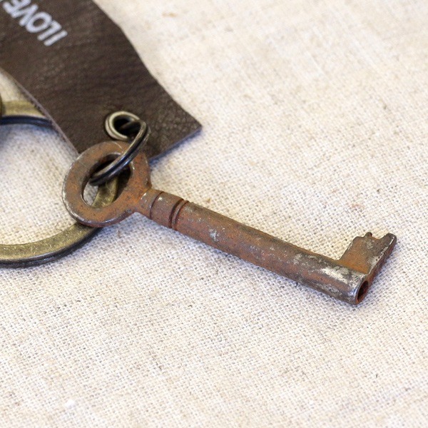 アンティークキー付きMINI用キーホルダー(イギリスの古い鍵-1)