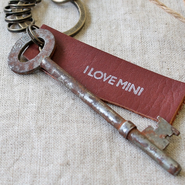 アンティークキー付きMINI用キーホルダー(イギリスの古い鍵-4)