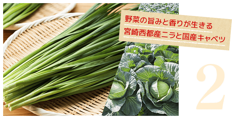 野菜の旨みと香りが生きる宮崎西都産ニラと国産キャベツ