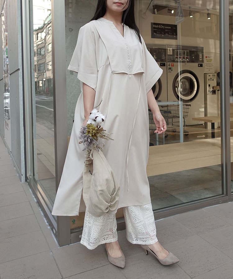 スラブジョーゼットカフタンシャツワンピース【一部取り寄せ商品