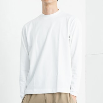 究極のコットン使用「大人のドレスTシャツ／長袖／厚手モックネック」レギュラーフィット