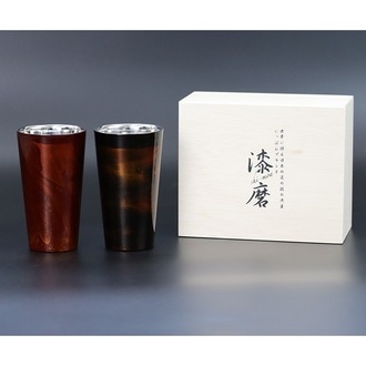  (15%off) 漆磨カップ　二重構造　ストレート　白檀 ペア