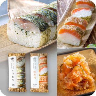 さば寿司、鮭寿司（国産）2本とサーモン明太セット