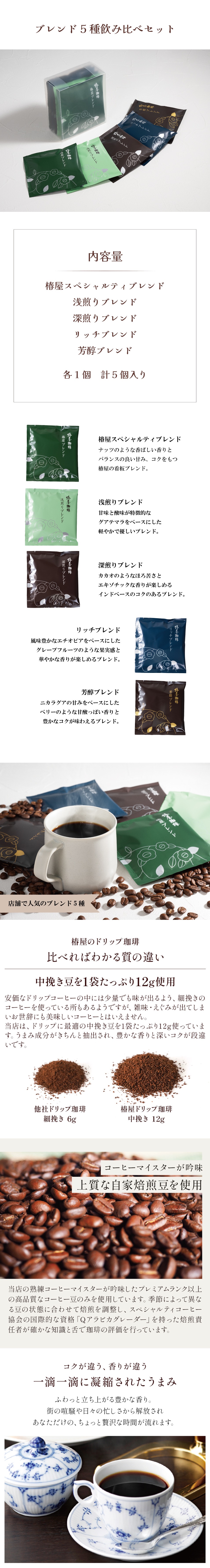 ブレンドドリップ飲み比べ5杯入り | コーヒーギフト | 公式 椿屋珈琲