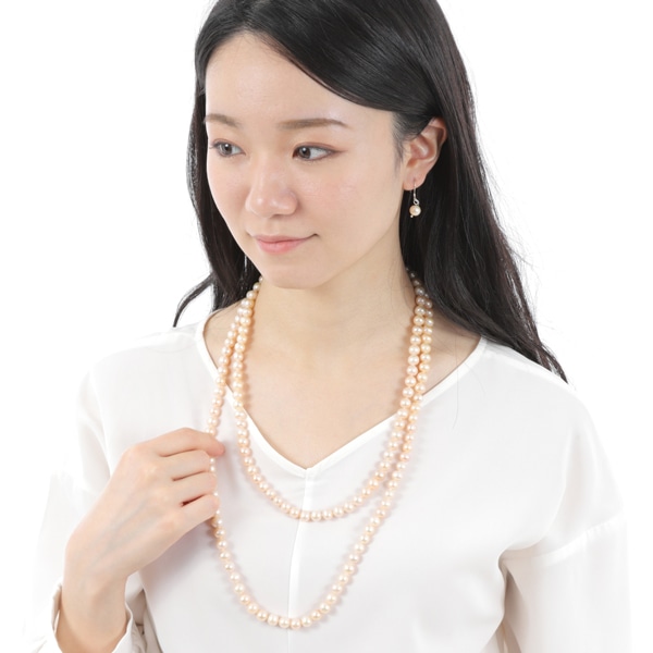 つやたま真珠 本真珠ネックレス135cm　ロングパールネックレス 8mm珠 本真珠 （ピアスorイヤリング）セット-淡水真珠専門店 つやたま  メーカー直販店