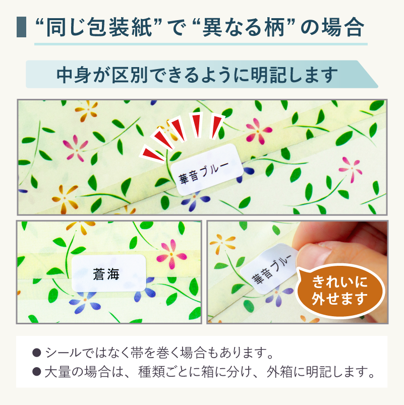 同じ包装紙で異なる柄の場合