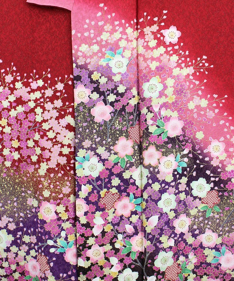 中古】【販売】 振袖 リサイクル 成人式 正絹 レッド 花柄 桜 仕立て