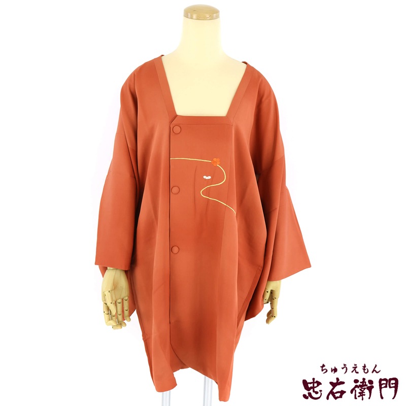 中古 刺繍使いの冊子文 道行コート リサイクル 正絹 レディース 防寒 オレンジ 裄67cm あす楽対応 羽織 コート 忠右衛門 リサイクル着物専門店