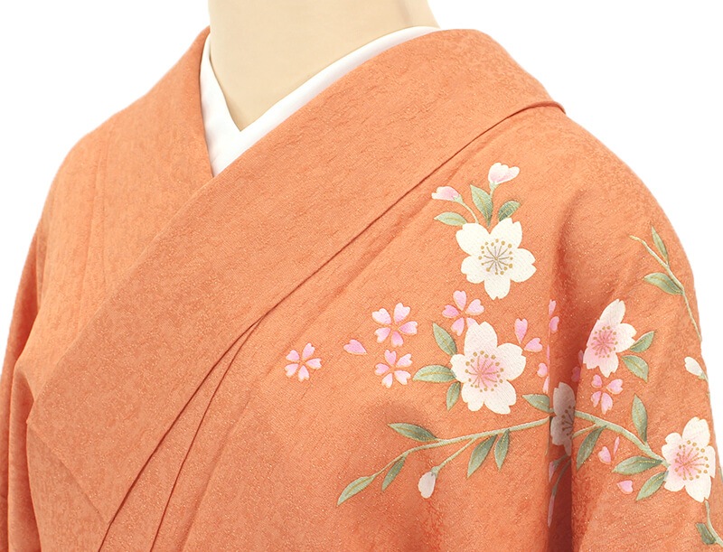 中古】【販売】 振袖 リサイクル 成人式 正絹 オレンジ 花柄 桜 仕立て 