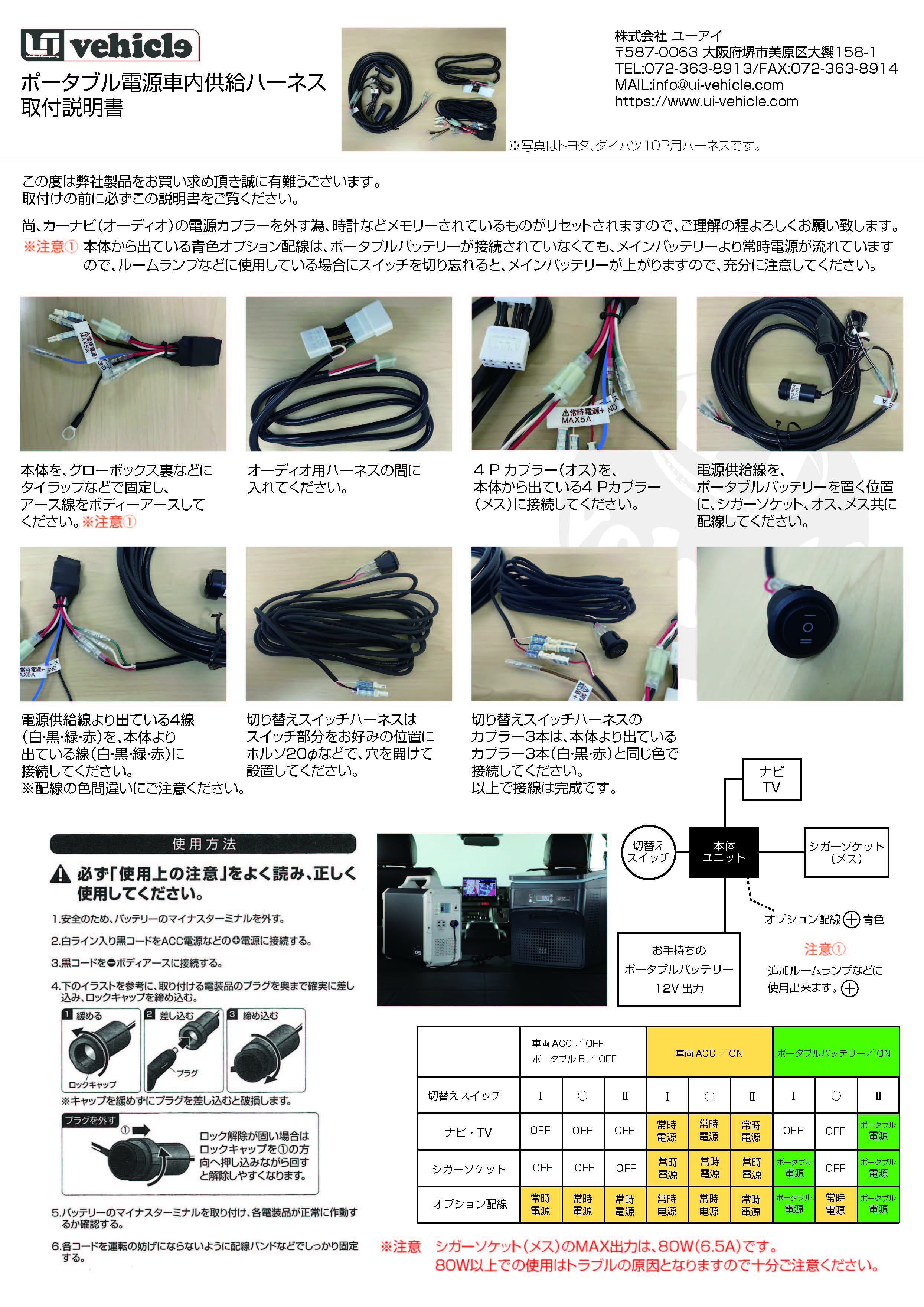 ポータブル電源車内供給ハーネス 取説