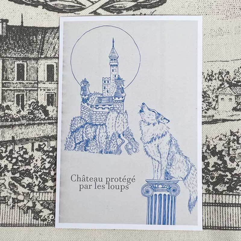 フランスをモチーフにしたイラストのポストカード(おおかみが守る城